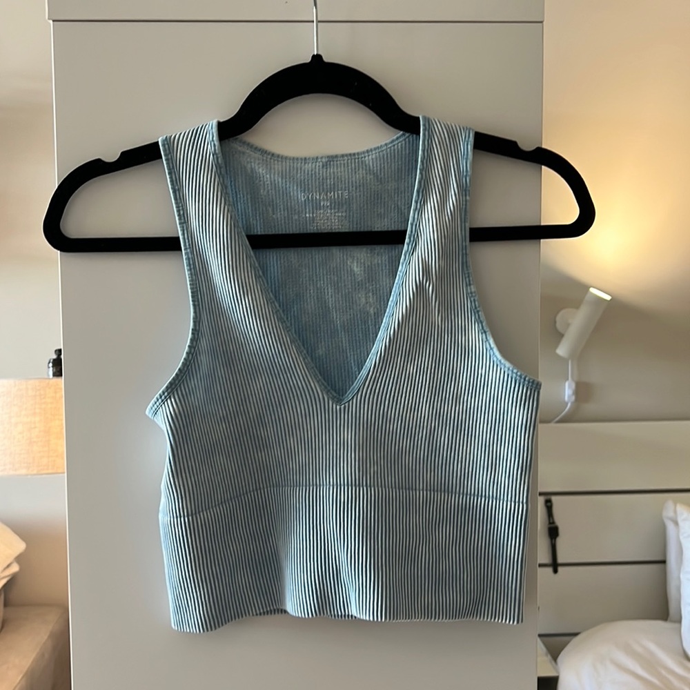 Ribbed blue cropped bralette/sports bra